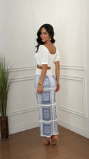 Saia Tricot Tity Azul Com Branco