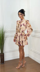 Vestido Chiffon Estampado Floral Rosa Talila