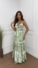 Vestido Longo Fabíola Verde Estampado