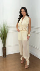 Conjunto Chiffon Blusa Peplum & Calça Aladim Off