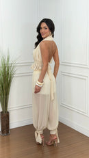 Conjunto Chiffon Blusa Peplum & Calça Aladim Off