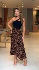 Conjunto Saia Envelope Animal Print & Body Vazado